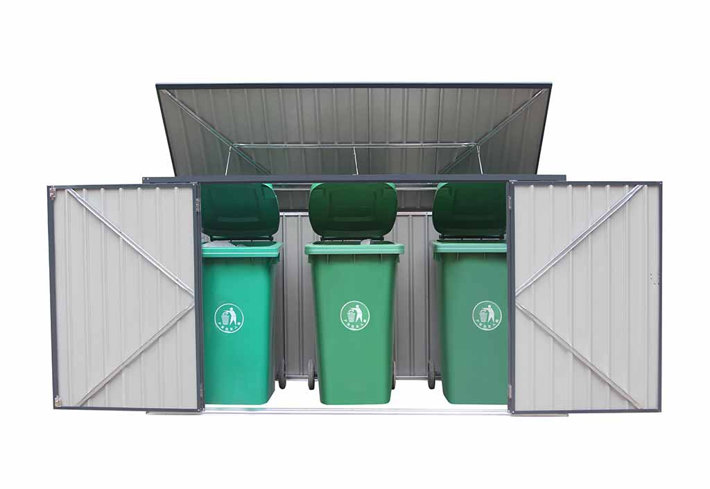 Cache-Poubelle Extérieur en Acier 100 x 235 x 131 cm (3 Poubelles)