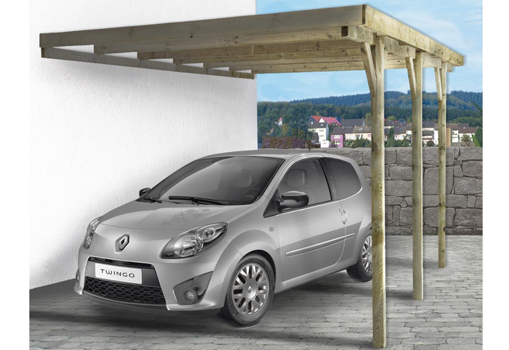 Carport en bois adossé Henri 14,9 m²