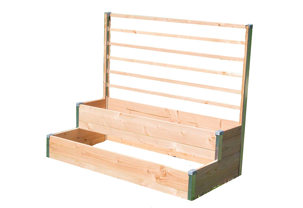 Carré potager en bois Douglas 19 mm 2 étages et treillis – 125 x 60 cm