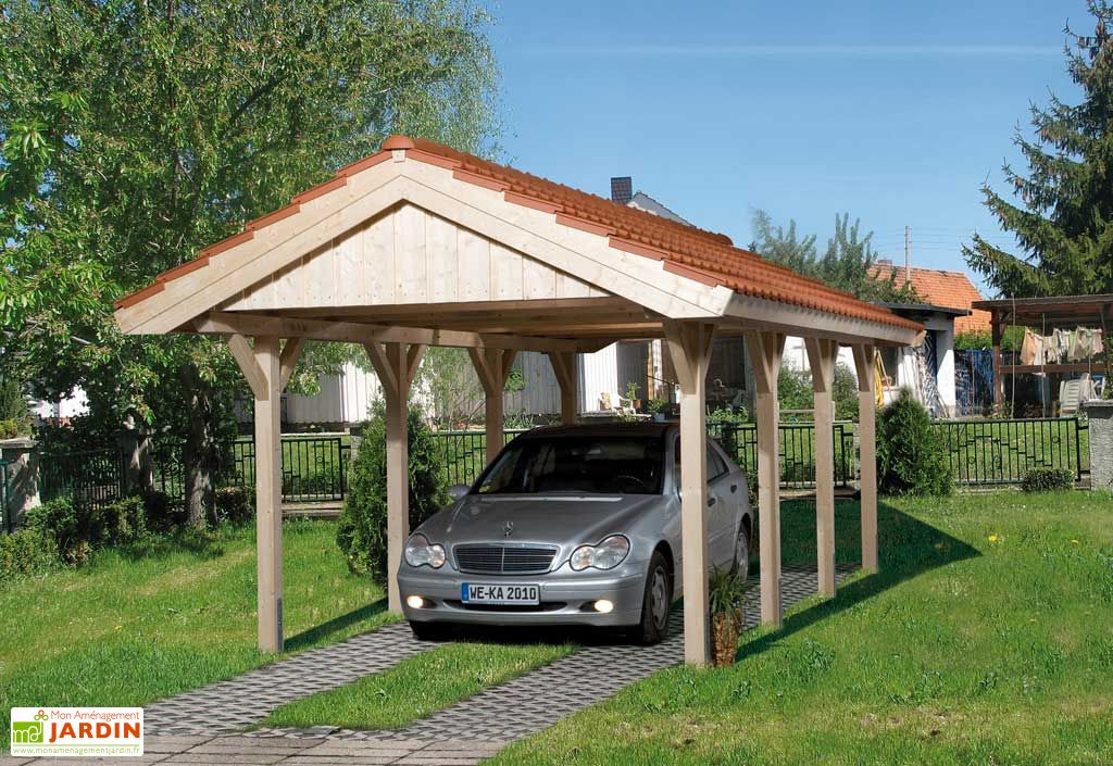 Carport bois Lamellé-collé toiture deux versants - Abri-garage en lamellé-collé avec toiture a ...