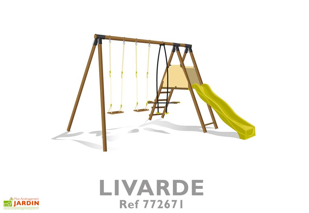 Portique Toboggan Bois Livarde 2,35 m Vintage Portique Toboggan