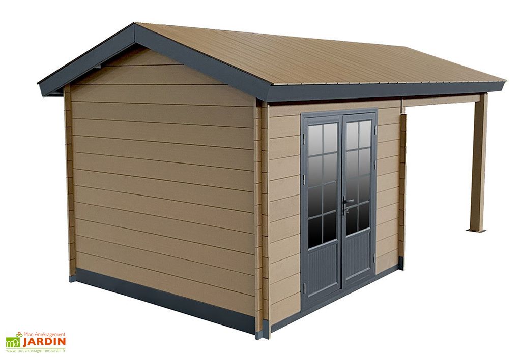 Abri de Jardin + Auvent en Bois Composite Woodlife 19,2 m² (2 Coloris