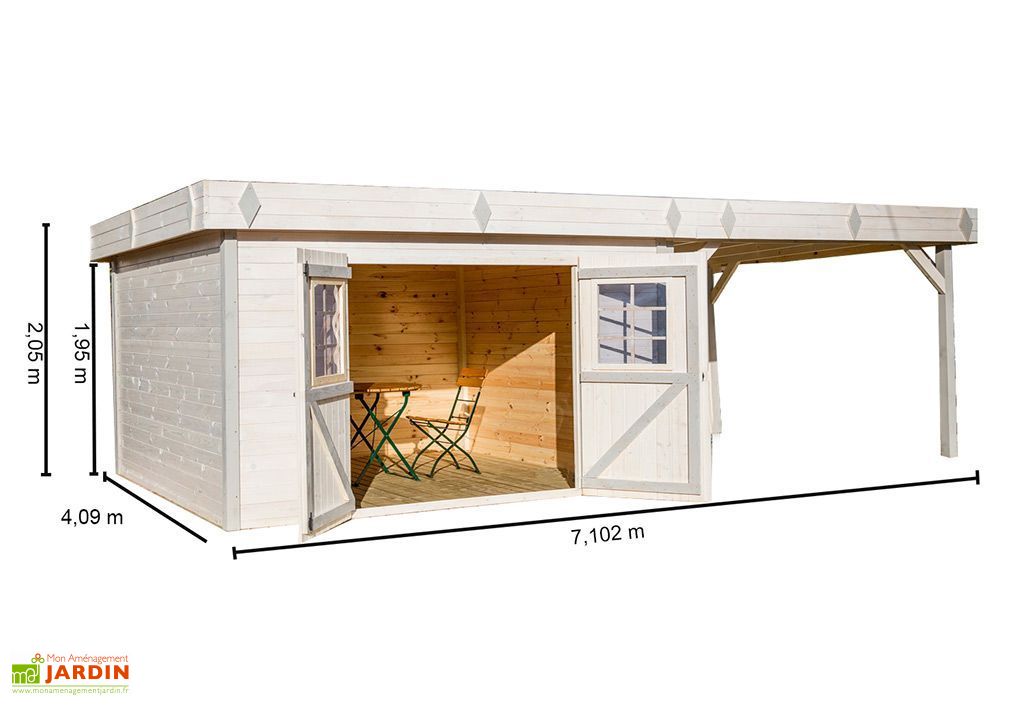Abri De Jardin En Bois 28 Mm Toit Plat Auvent 409x710x205cm