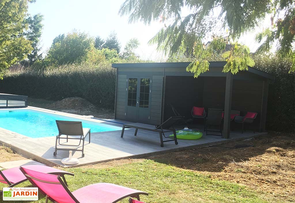 Abri de jardin composite toit plat + auvent – Actual 6 x 3 m - - Green