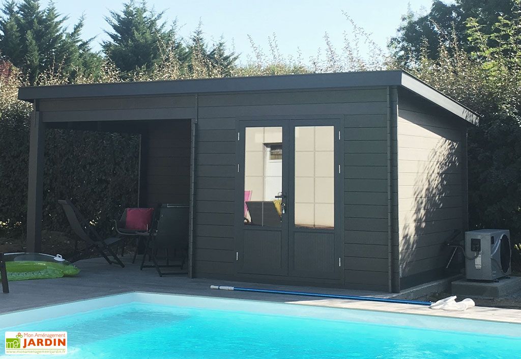 Abri de jardin composite toit plat + auvent – Actual 6 x 3 m - - Green