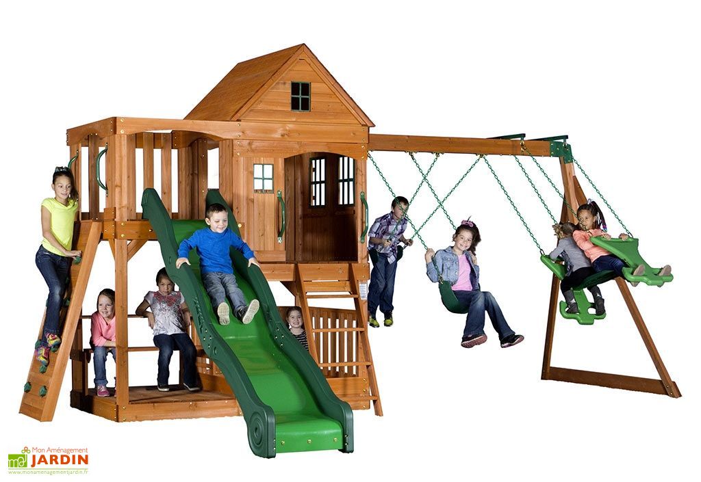 Aire de Jeux en Bois avec Portique, Toboggan et Escalade Hill Crest -  Backyard Discovery