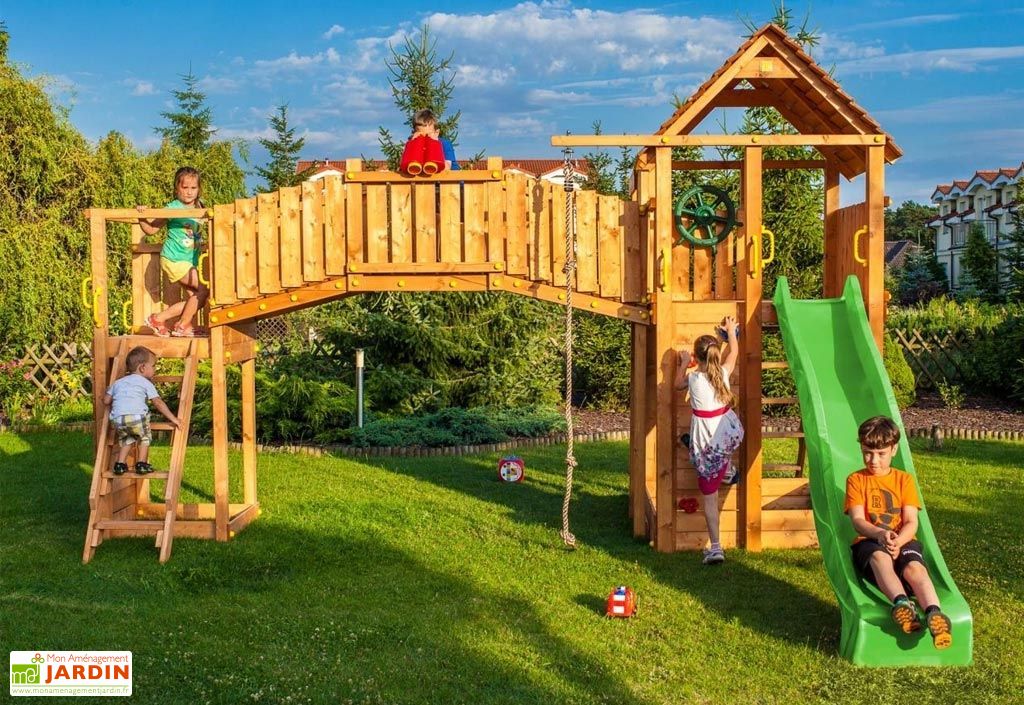 Aire De Jeux Rainbow Fortress Tip Escalade Toboggan Pont