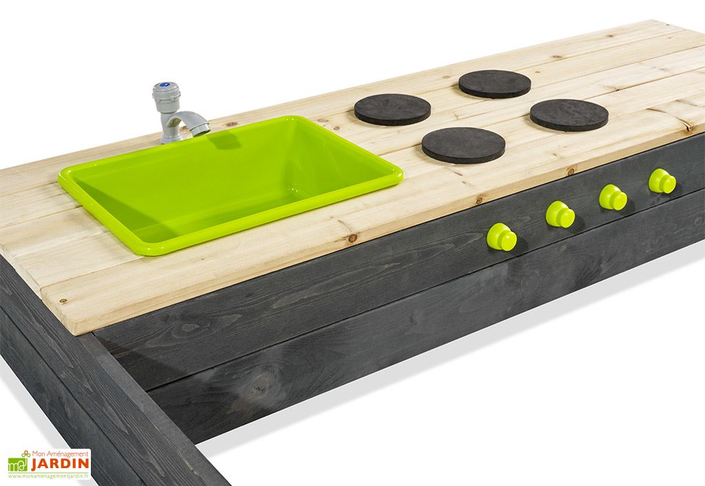 bac a sable avec cuisine en bois de cedre aksent 140 x 200 cm exit toys