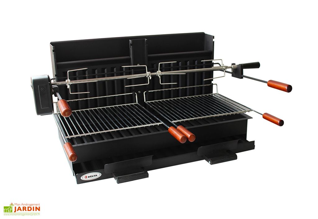 barbecue charbon de bois encastrable en acier tournebroche 79 x 85 cm i love bbq