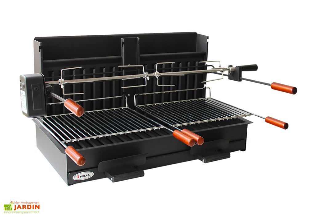 Barbecue Charbon de Bois Encastrable en Acier + Tournebroche 79 x 85 cm
