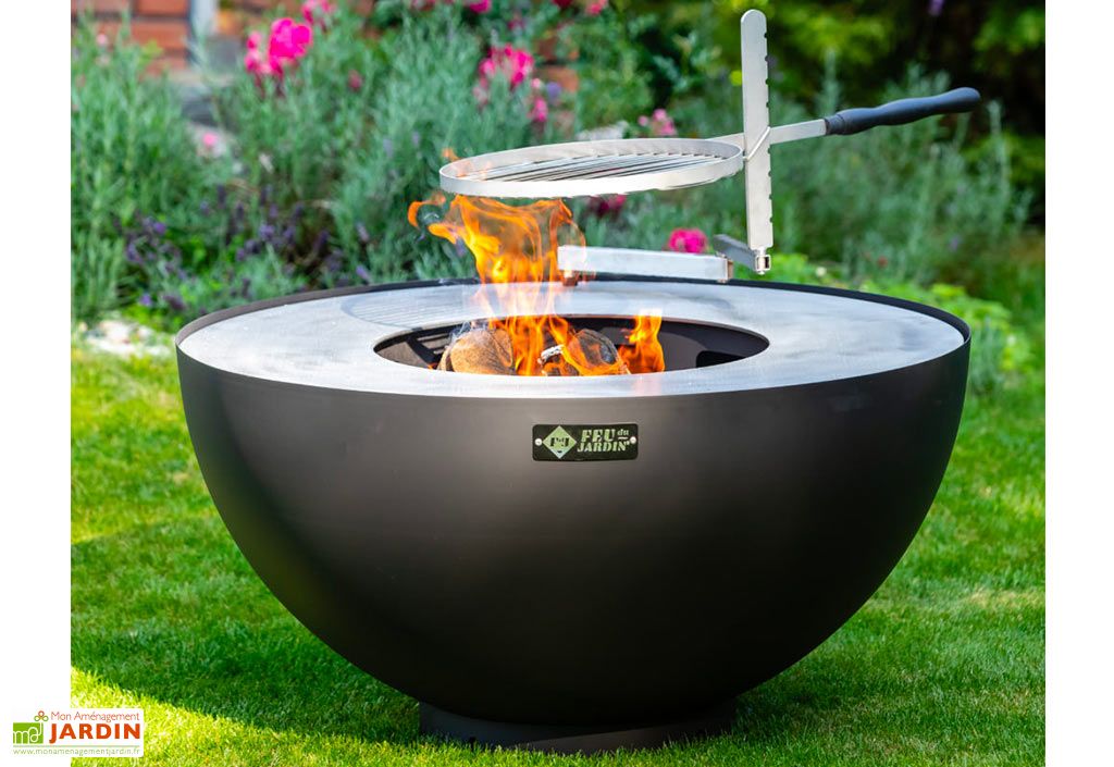 Braséro Barbecue en Acier Boule Noire 100 cm + Grille de ...