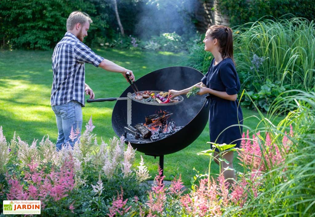 brasero barbecue en acier lune 100 cm grille de cuisson feu du jardin