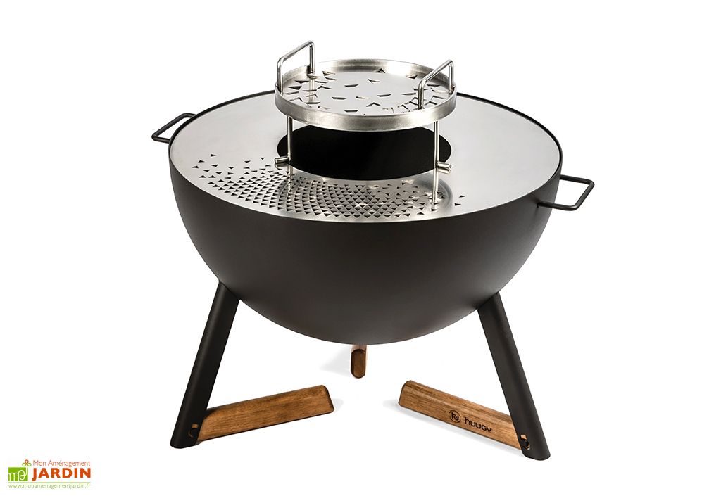 Braséro Barbecue Prunus en Acier Noir et Bois (pls dim ...