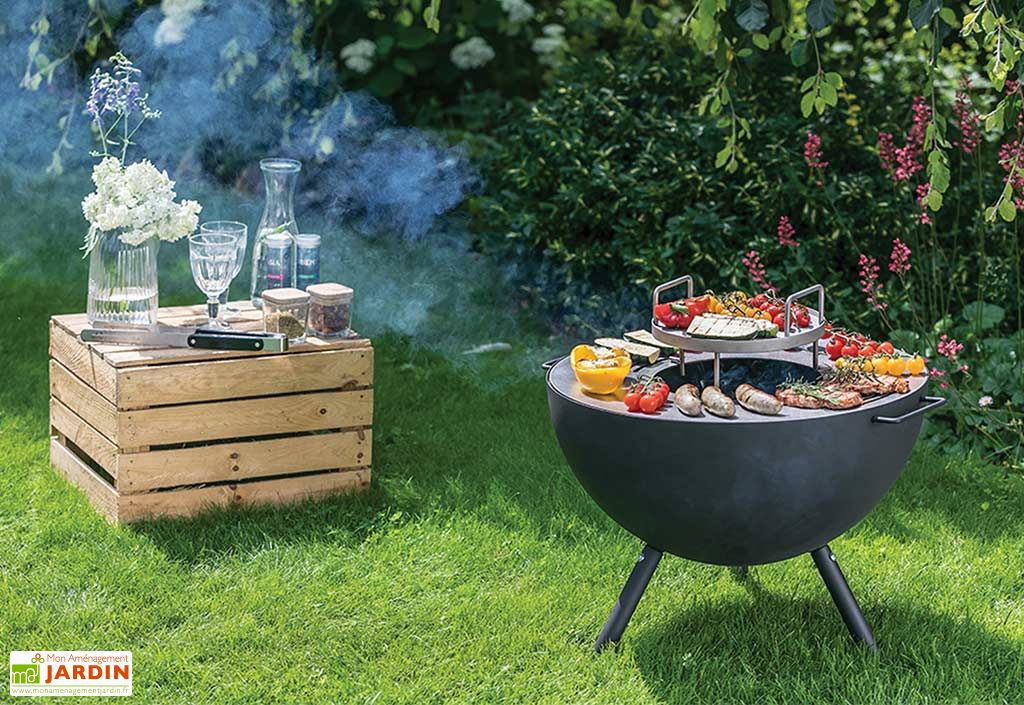 Braséro Barbecue Prunus en Acier Noir et Bois (pls dim ...