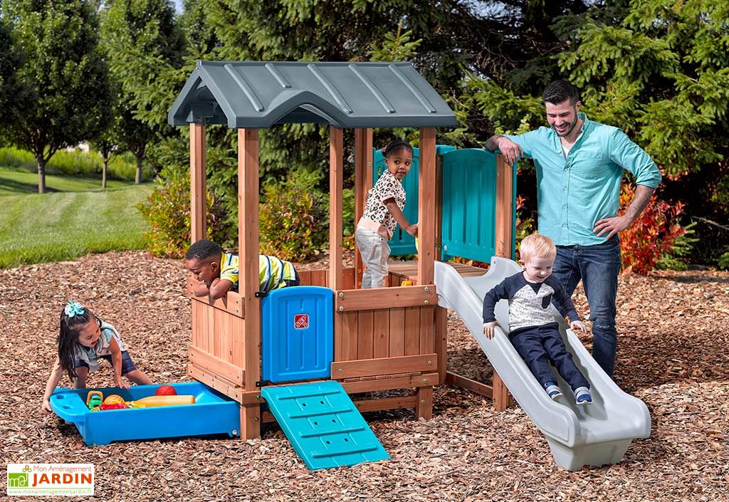 Aire De Jeux En Bois Et Plastique Avec Cabane Et Toboggan Woodland Step2 Aire De Jeux En Bois Et Plastique Avec Cabane Et Toboggan Woodland Step2