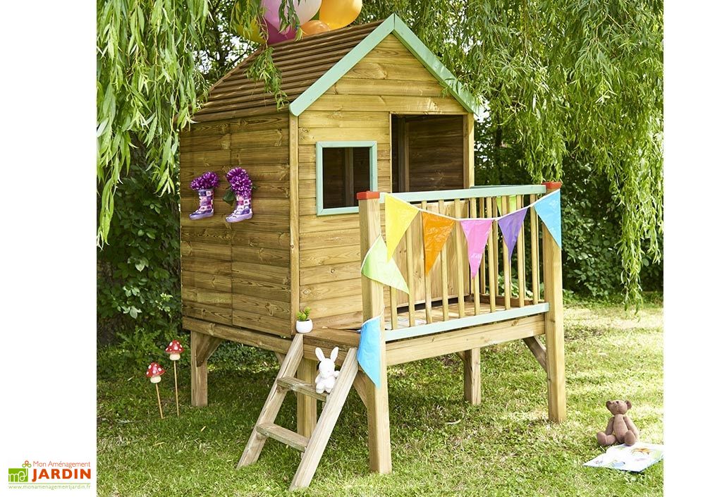 Cabane Maison D Enfants En Bois Traite Sur Pilotis Winny 1 5 X 2