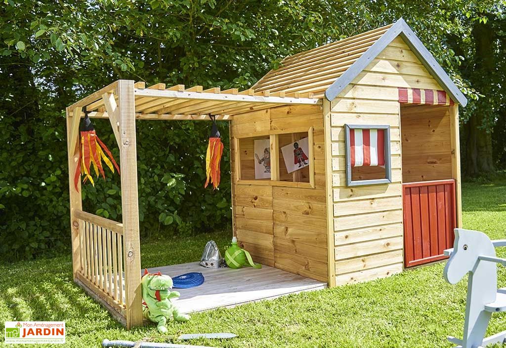 Cabane Maison d'Enfants en Bois Traité Margot + Pergola 1 x 2,5 m - Soulet
