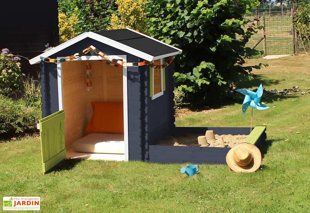 Cabane Maison D Enfants En Bois Brut Amande Bac A Sable 1 X 2
