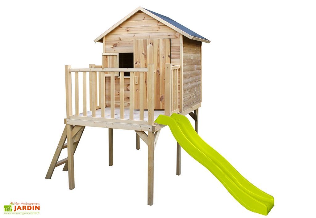 Cabane Enfant En Bois Brut Sur Pilotis Charlotte Toboggan 2 X