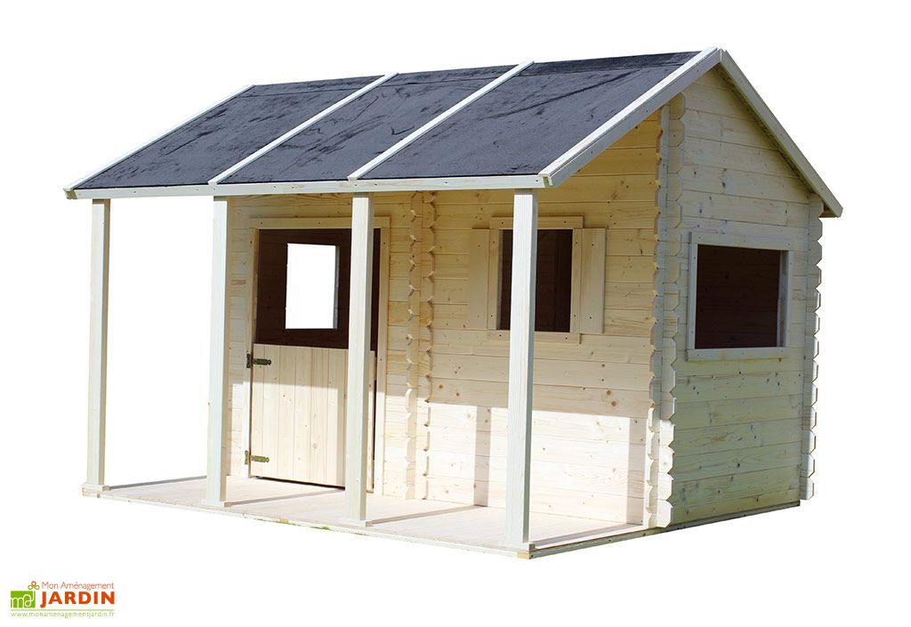 Cabane Maison Enfant En Bois Brut Terrasse Couverte Constance