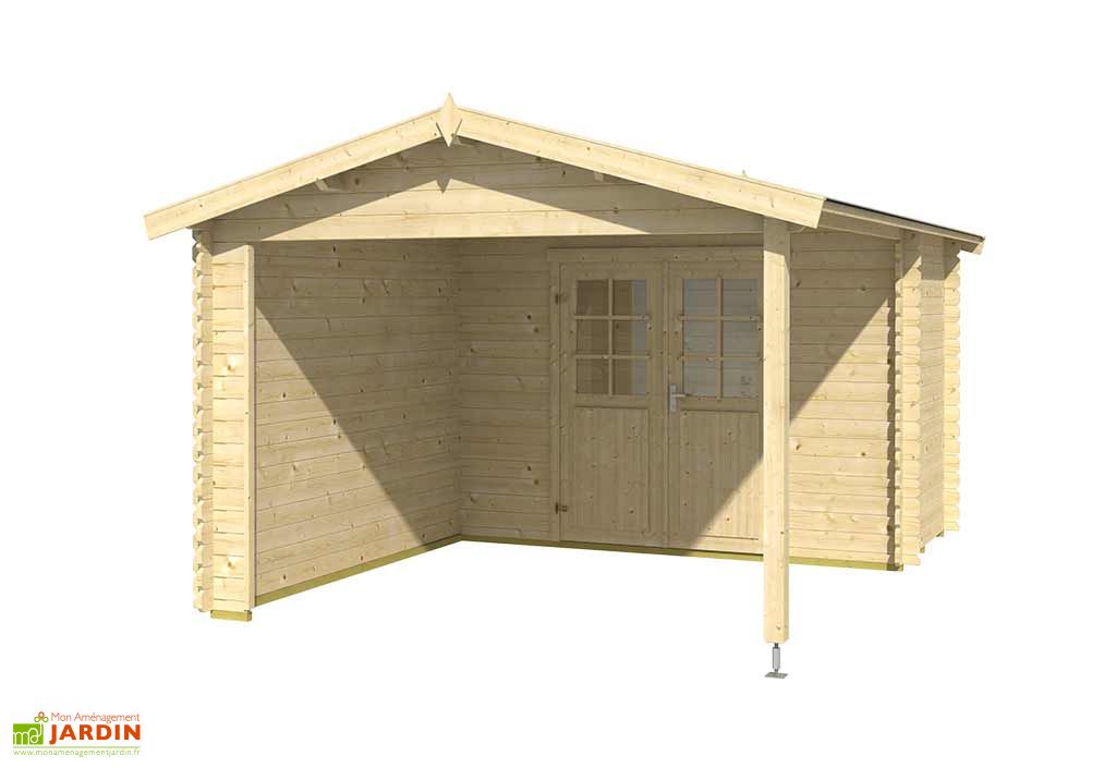 Abri de jardin avec auvent en bois d’épicéa brut Walter 300 - 12,75 m²