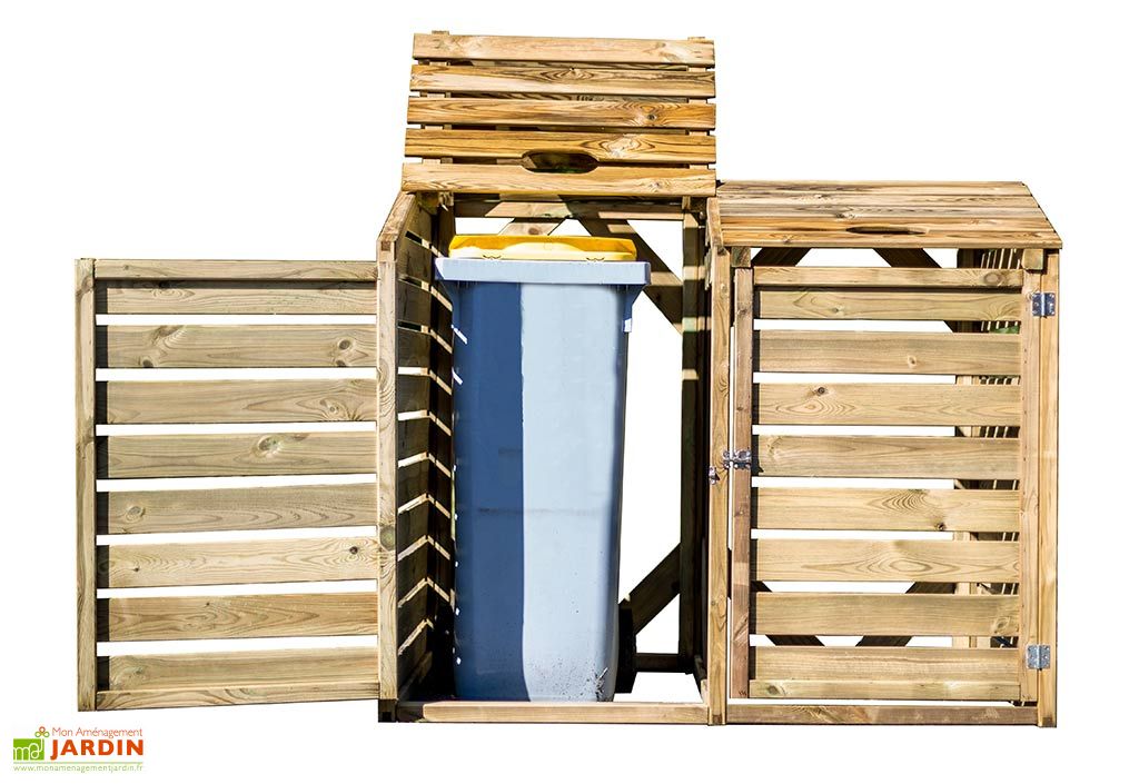 Cache Poubelle Bois Double (150x90x120) - Habrita
