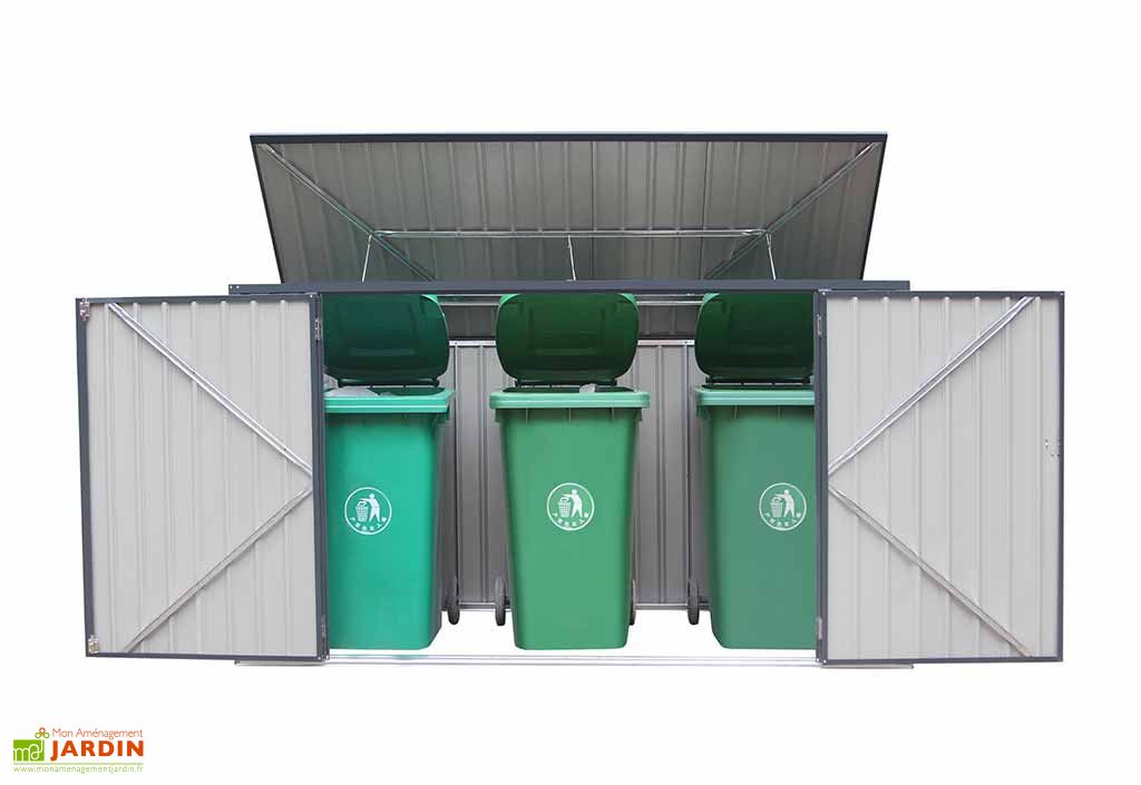 Cache Poubelle Exterieur En Acier 100 X 235 X 131 Cm 3 Poubelles