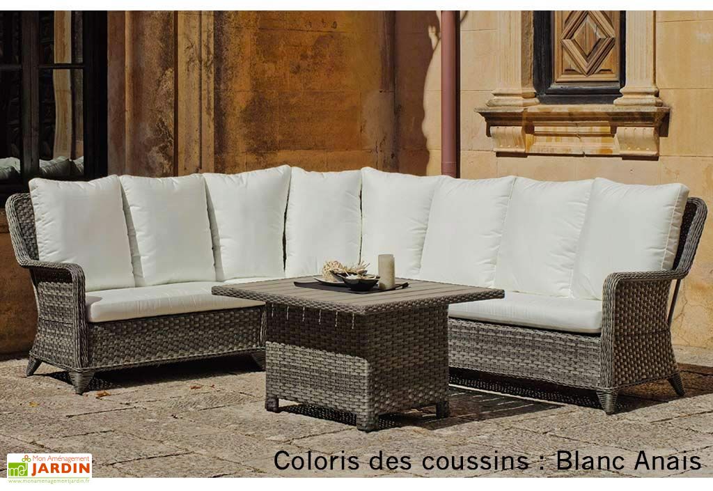 Grand Canape D Angle Exterieur Avec Table Basse En Resine Tressee