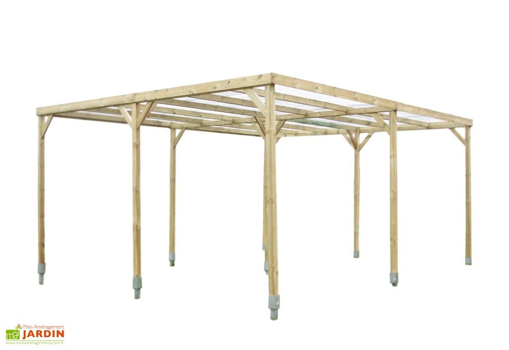 Carport Bois Autoclave 2 Voitures Toit Plat Pvc Habrita