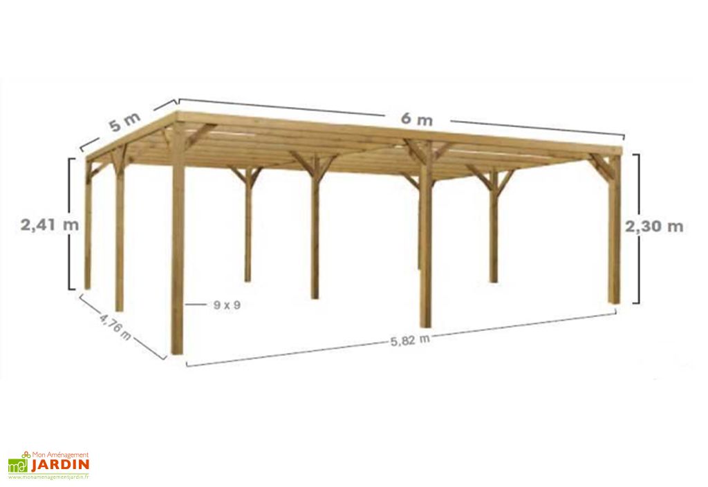 Carport 2 Voitures En Bois Traite Autoclave Cl 4 Monza 30 M Jardipolys