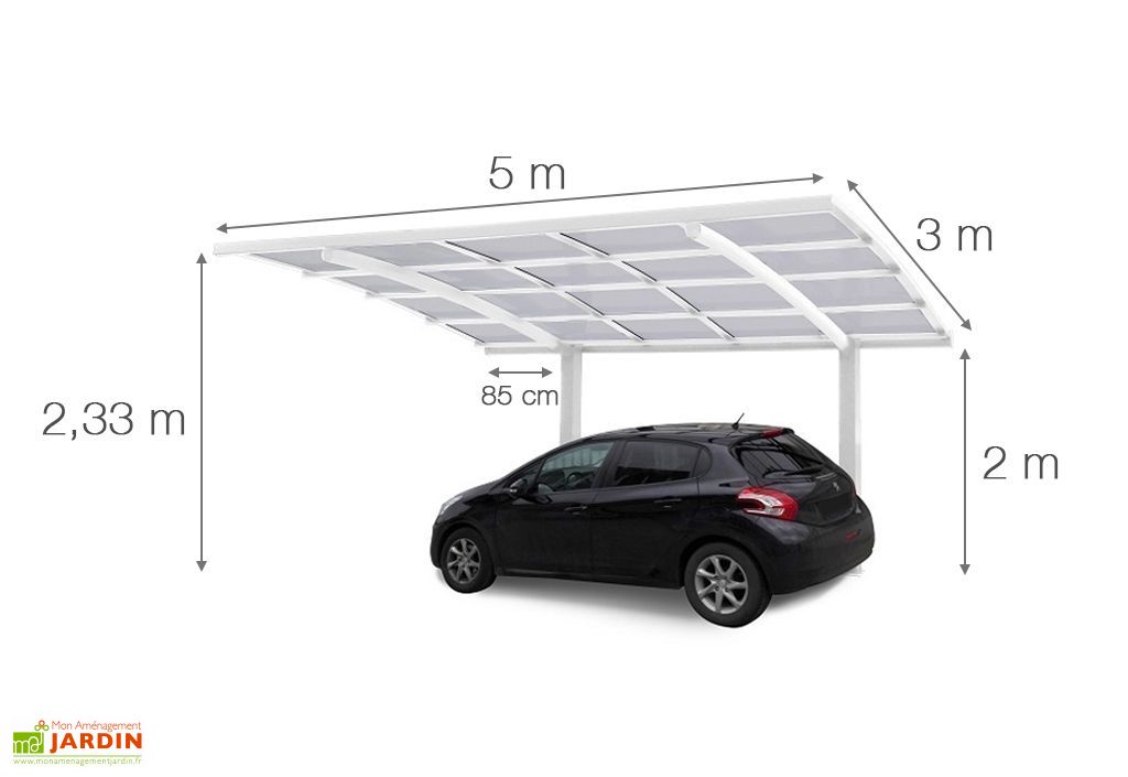 Carport En Aluminium Et Polycarbonate 5 X 3 M Monte Sur 2 Poteaux