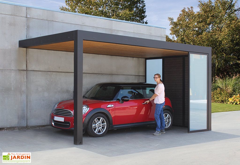 Carport Adosse En Aluminium Bois Composite Et Verre Maluwi 14 M