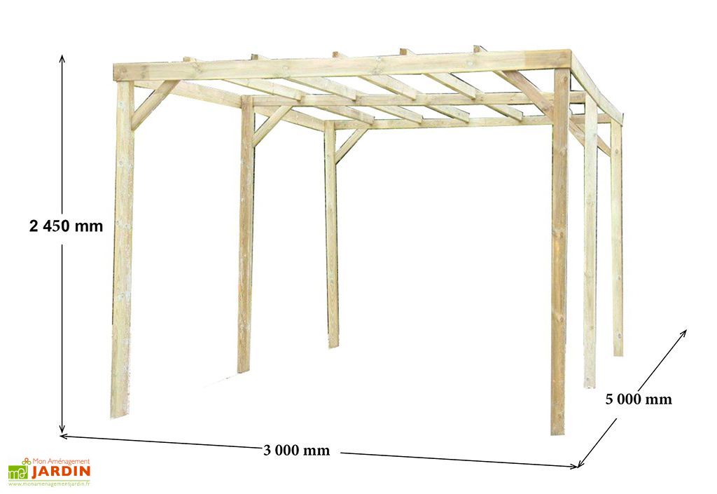 Carport Bois Traité Toit Plat 3x5m Habrita