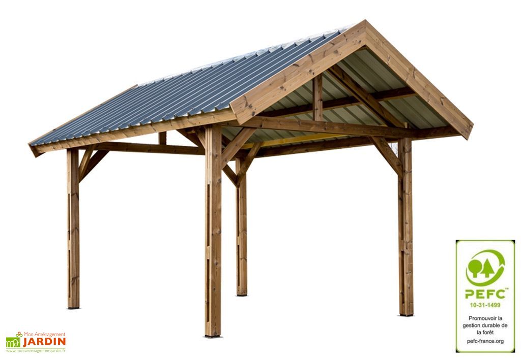 Carport Bois Traite Haute Temperature 5x3 5m Thurac Bac Acier