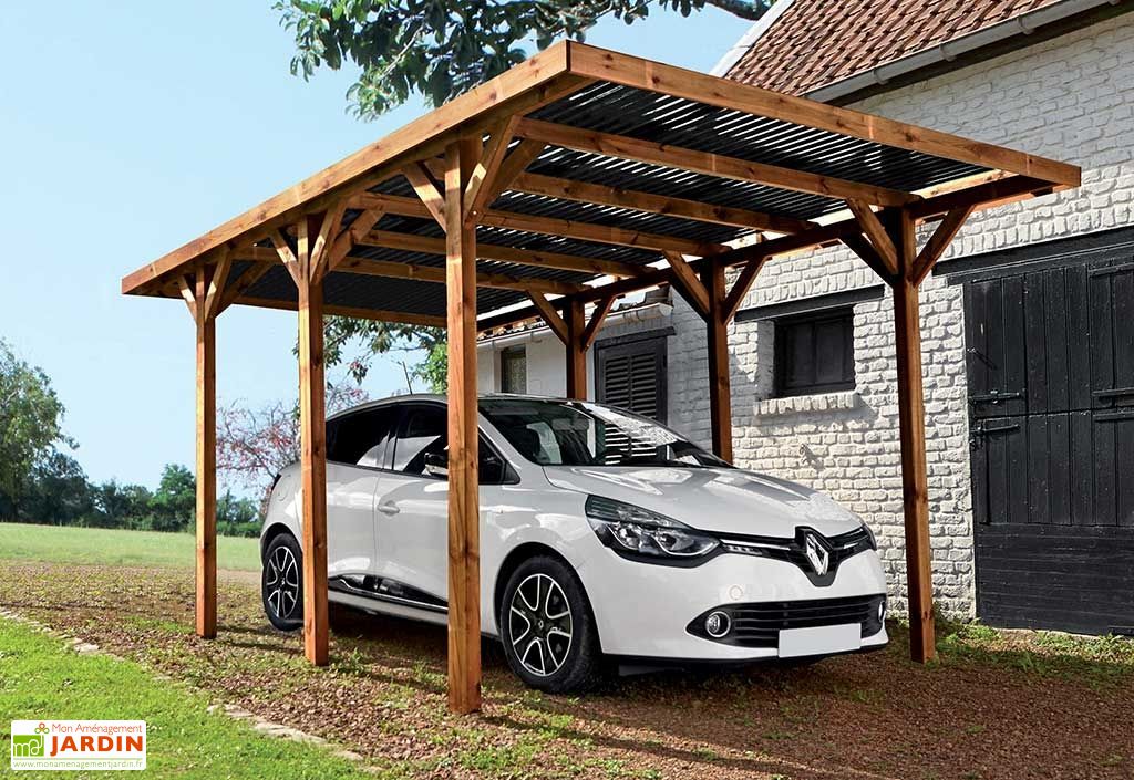 Carport Bois Enzo 1 Voiture Teinté Marron (3x5,1x2,33) - Forest-Style
