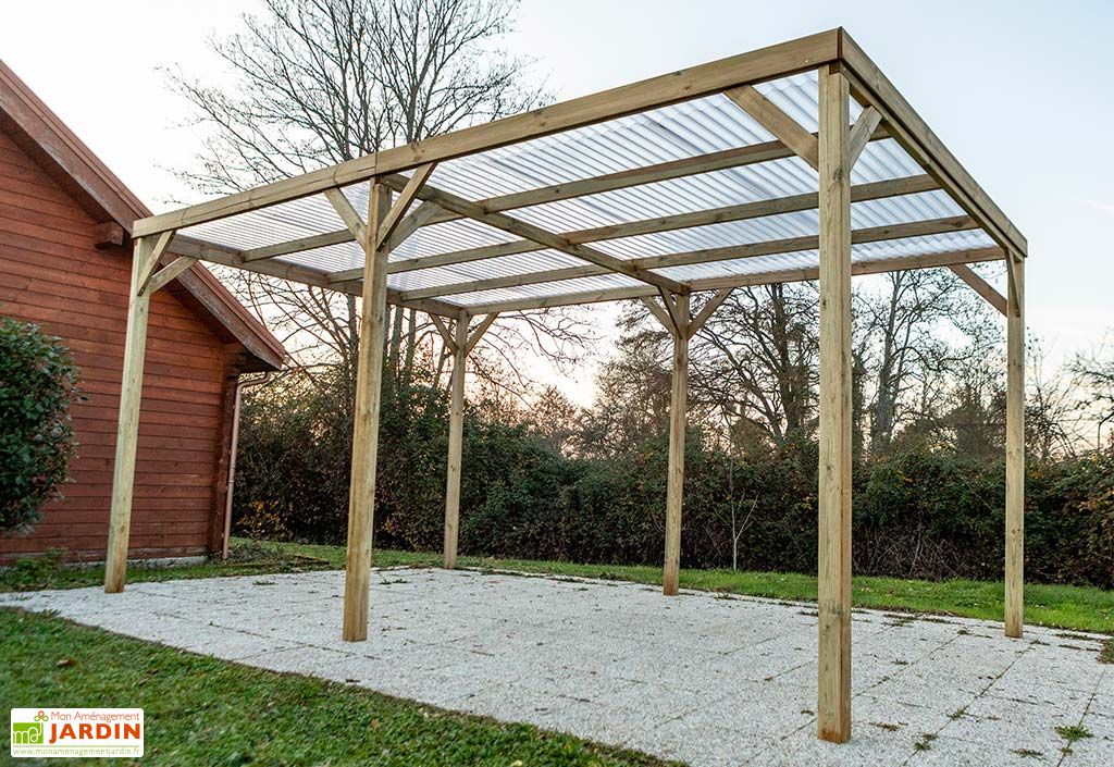 Carport En Bois De Pin Traite Avec Couverture En Pvc 15 M Habrita