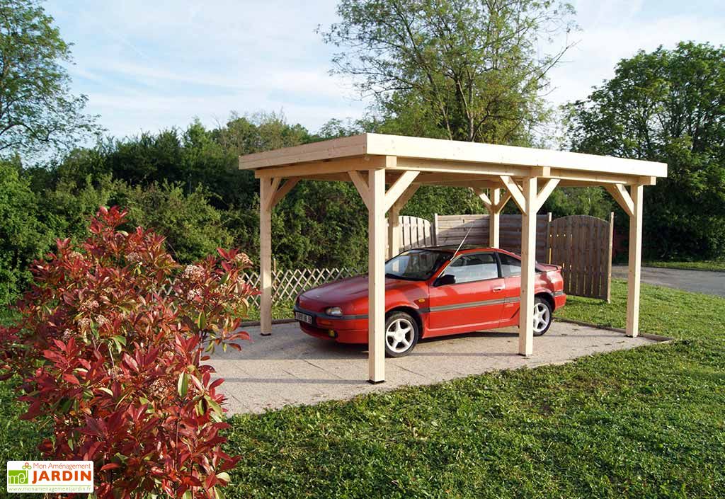 Carport Bois Contrecolle Toit Plat Avec Bac Acier 3x4 6m Habrita