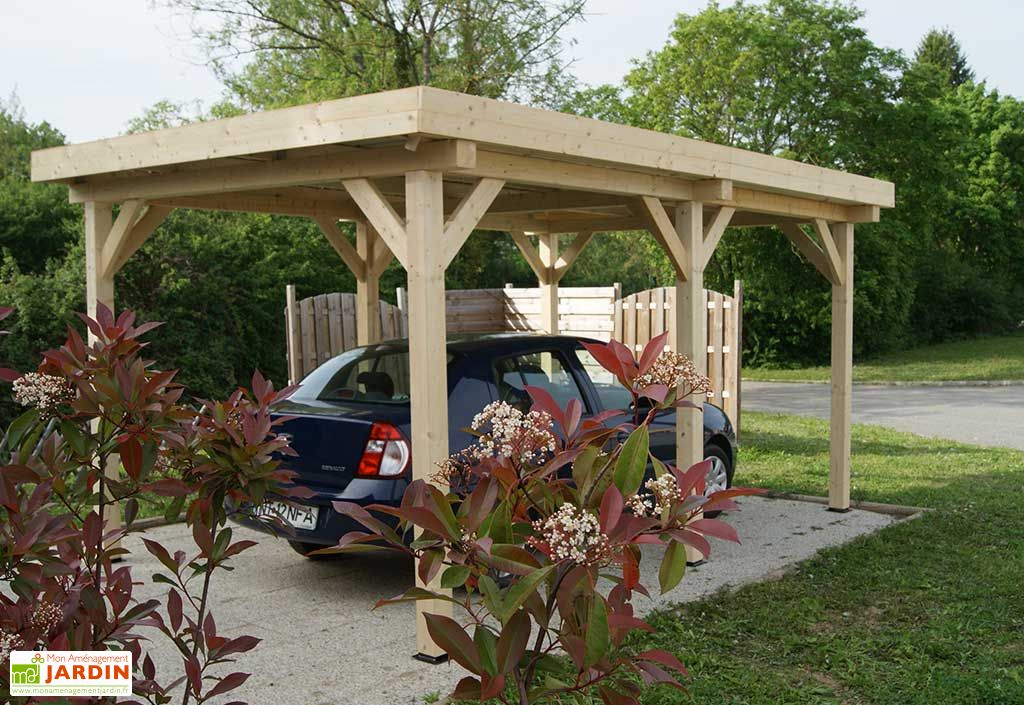 Carport Bois Contrecolle Toit Plat Avec Bac Acier 3x5 6m Habrita