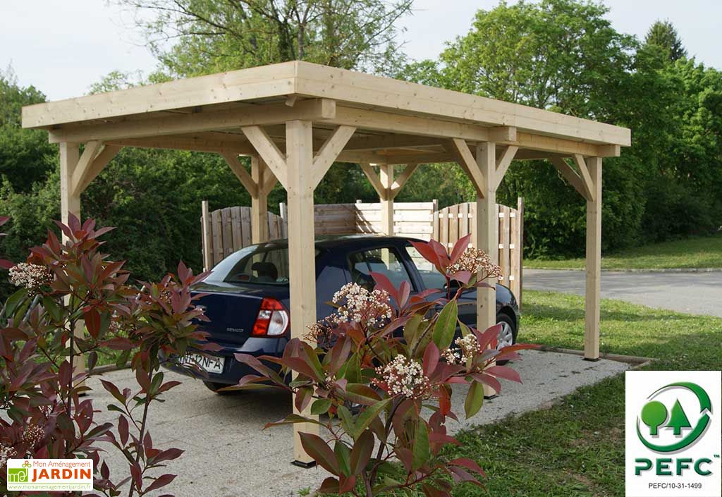 Carport Bois Contrecolle Toit Plat Avec Bac Acier 3x5 6m Habrita