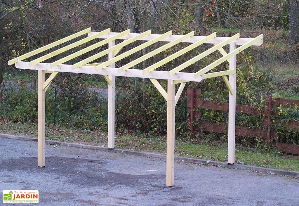 Carport Bois Toit 1 Pente Sans Couverture 5 X 3 M Habrita