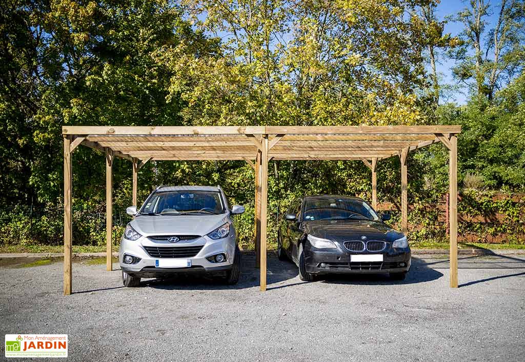 Carport Bois Autoclave 2 Voitures Toit Plat Pvc Habrita