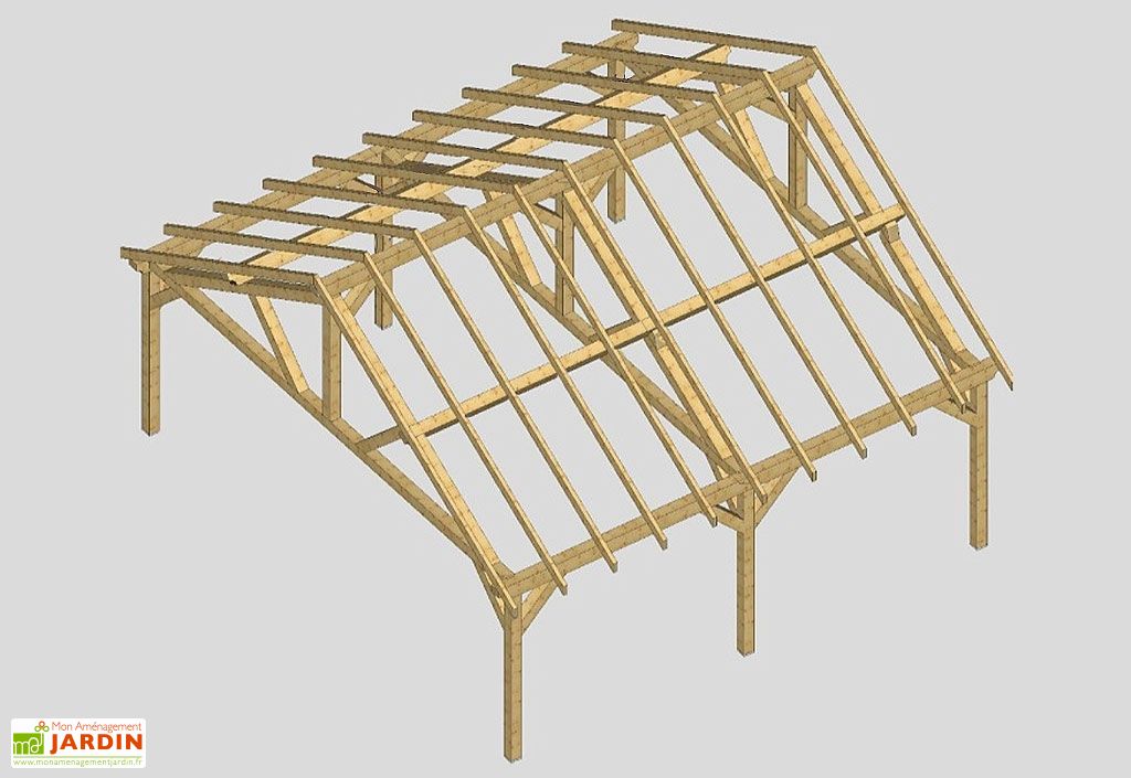 Carport Bois Contrecolle Double Pente 30 Avec Bardeau Bitume 5x6m