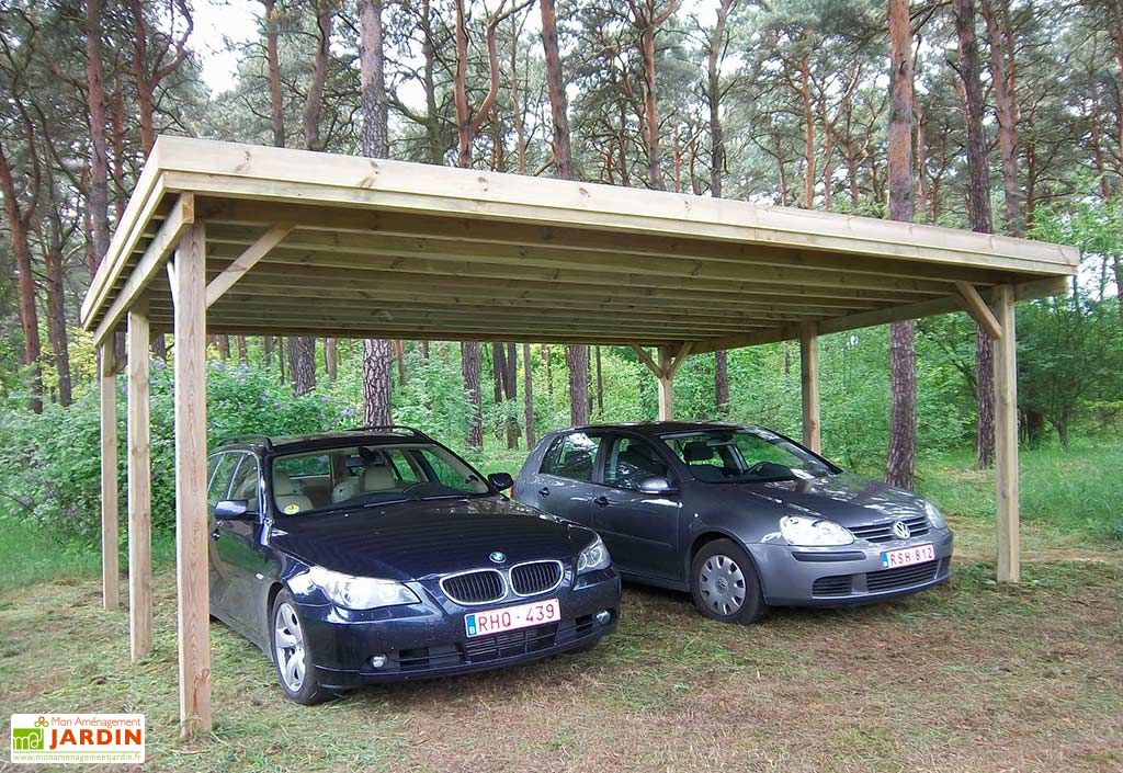 Carport Double En Bois D Epicea Traite Et Fibre De Verre 30 M