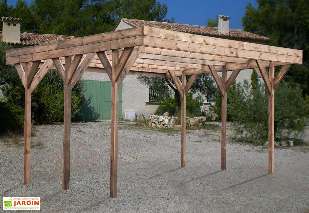 Carport Bois Double Enzo 2 Voitures Teinte Marron 6x5 1x2 73