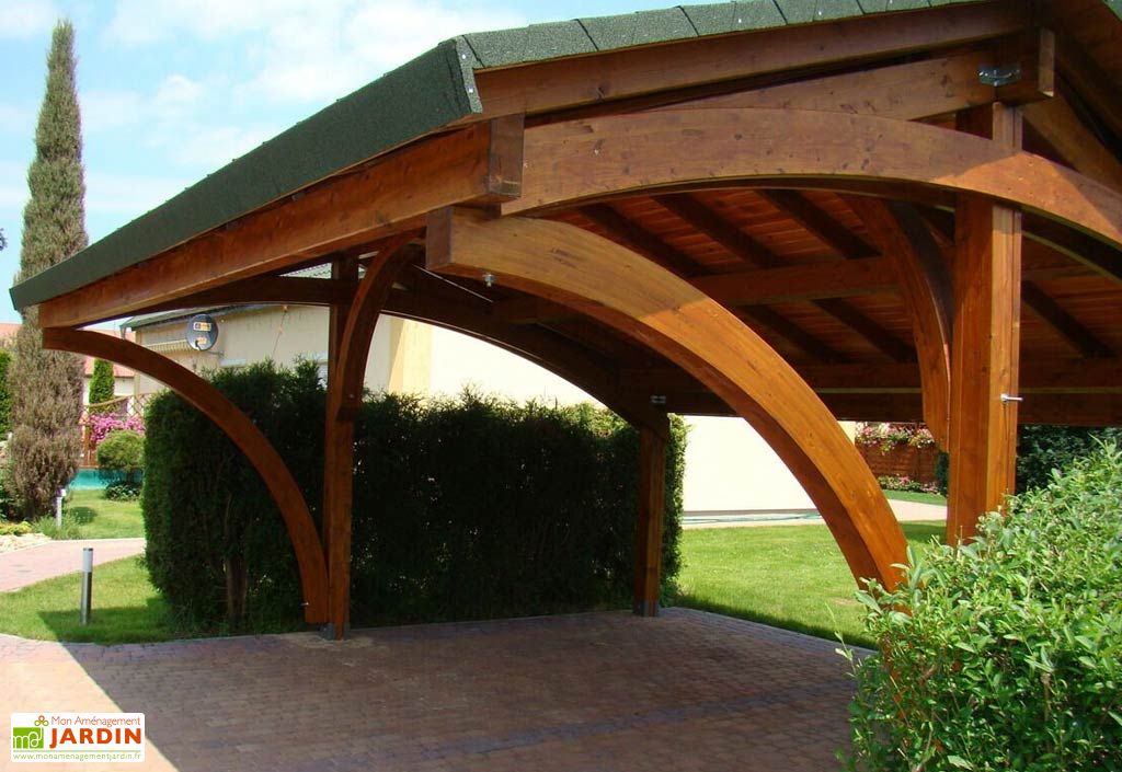 Carport Double En Epicea Traite Et Lamelle Colle 586x589x324cm