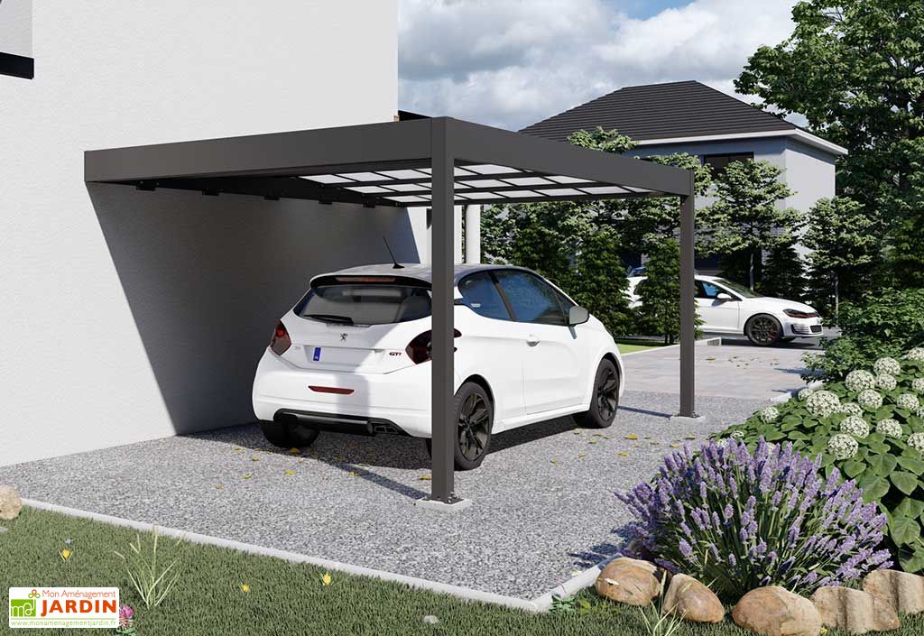 carport adosse en aluminium et polycarbonate libeccio 16 m trigano