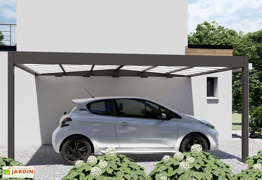 carport adosse en aluminium et polycarbonate libeccio 16 m trigano