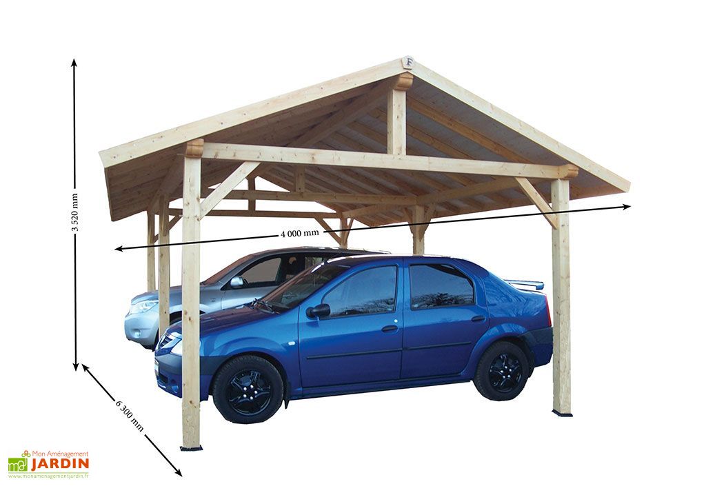 Carport Bois Contrecollé Double Pente 30° Avec Feutre