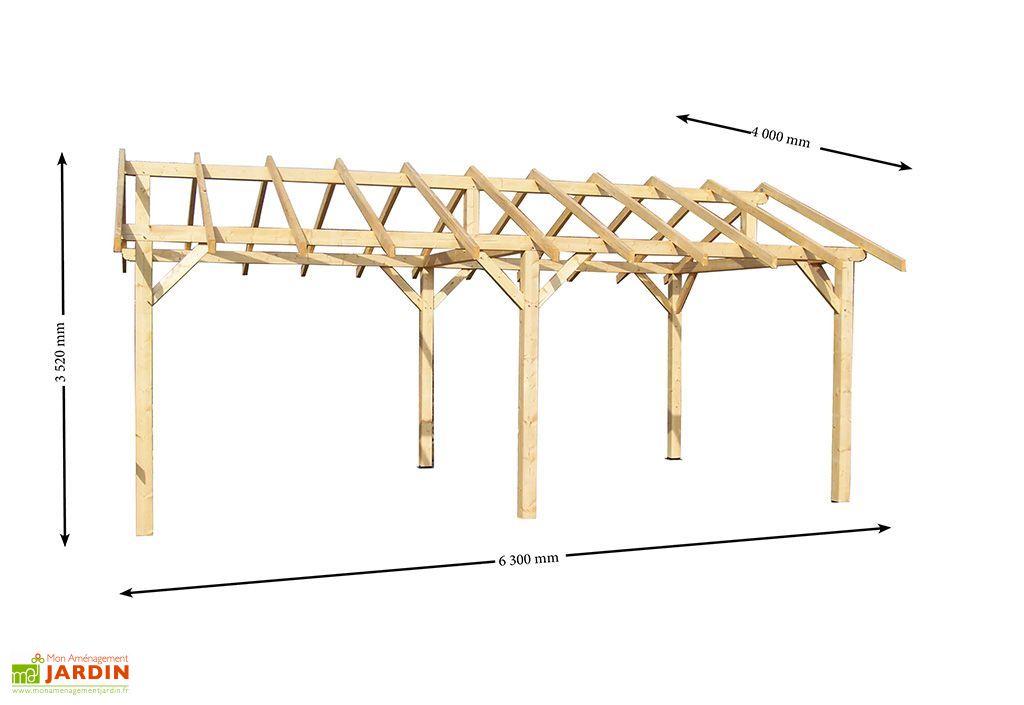 Carport Bois Double Pente 30° 3 5x6m Habrita