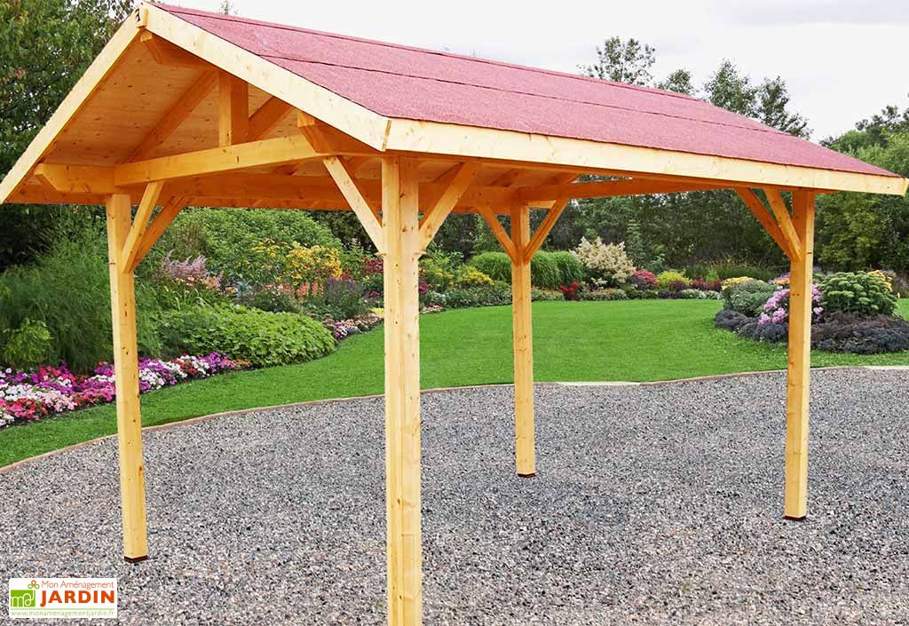 Carport Bois Contrecolle Double Pente 30 Avec Feutre Bitume 3x4m